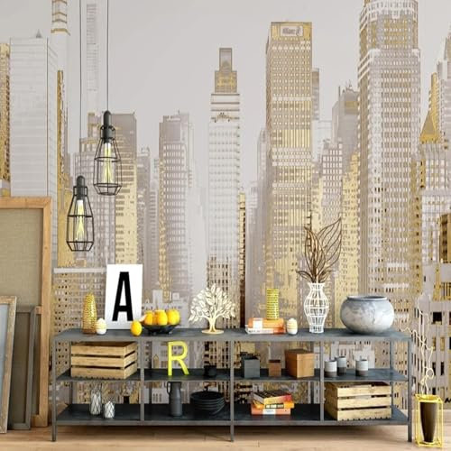 MIXUEXUNLU Mural Wallpaper Modern City City Building Abstract 3D Golden Nordic Background Wall Mural Sticker
