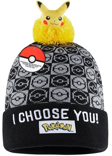 Pokémon Berretto Bambino 5-12 Anni Cappello Beanie, Pikachu Caldo Cappello Invernale per Scuola e Viaggi, Regalo Ragazzo (5-12 Anni, Nero Pikachu)