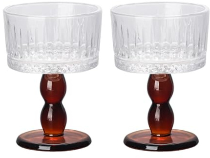 Boxonly Amber Diamond Glass Goblet - 200ml Retro Handcrafted Lead-Free Glass with Stunning Faceted Design, Elegant Amber Stem, Ideal for Red Wine, Cocktails, and Weddings