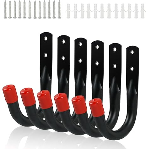 YOUNITA 6 PCS Heavy Duty Garage Wall Hooks for Hanging, Loading Capacity 200 LBS for Storage Hooks, 3.8inch Hanging Hook for Garage Organization,Wall Mount Utility J Hook with Wall Anchors and Screws