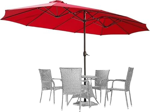 UNIONLINE 4,5m Gartenschirm Sonnenschirm, Doppelseitiger Terrassenschirm mit Kurbel Belüftungsöffnungen, Großer Gartenschirm für Deck Pool Patio (Rot)