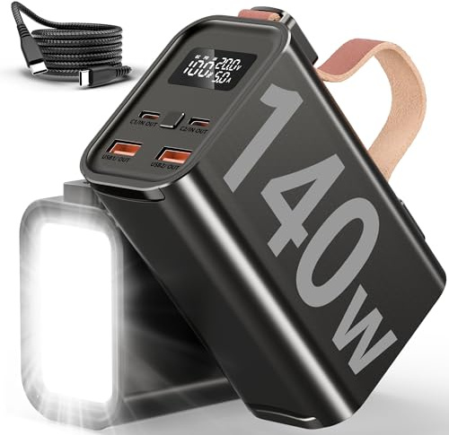 140W Power Bank 50000mAh, großes tragbares Laptop-Ladegerät mit Smart Screen Display, 2 140W Typ C und 2 30W USB-Anschlüsse, mit 3-Modi Lichter, Büro, Business, Reisen, Stromausfall, Camping