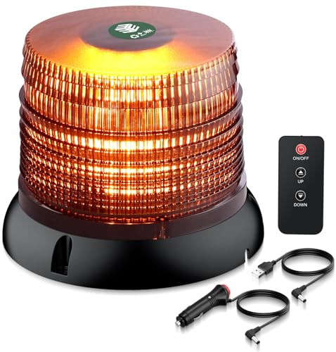 EYPINS Gyrophare LED Sans Fil 72 LEDs Jaune - Rotatif Stroboscopique avec Télécommande RF, Batterie Li-ion 4000mAh (8h Autonomie), Double Charge USB pour Voiture Camion Tracteur - Certifié E57