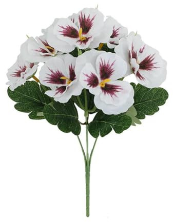 NIUSABOU Bouquet Decor Plastic, 5 Heads Artificial Pansy Flowers Fake Flower For Bridal Flower Bouquet Wedding Party Home Balcony Decoration Flowers(White)