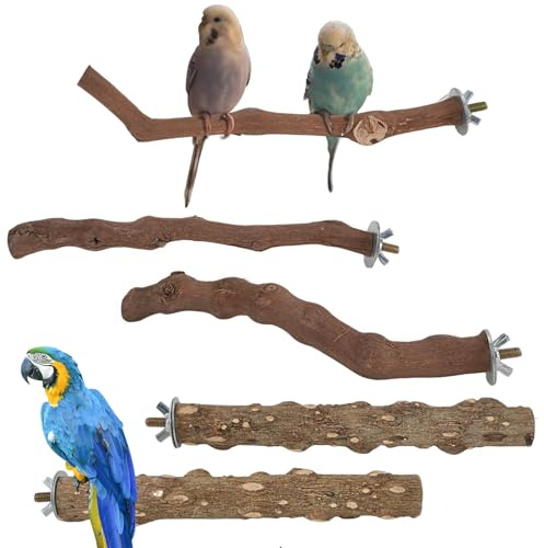 QZDAFFIC 5 Stück Wellensittich Spielzeug Natur Sitzstangen für Vogelkäfig, Vogelkäfig Zubehör Vogelspielplatz für Nymphensittich Kanarienvogel (Szechuanpfefferholz & Weinholz)