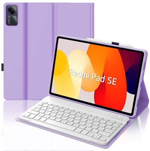 IVEOPPE Funda Teclado para Xiaomi Redmi Pad SE 11 Pulgada 2023 | Capa Keyboard QWERTY Español Ñ, Bluetooth Magnético Desmontable Recargable Teclado con Portalápices, Violeta claro