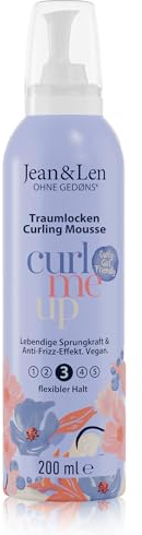 Jean & Len Mousse Ricci per boccoli definiti ed elastici, controlla il crespo, con Vitamina E e Pantenolo, metodo Curly Girl, senza parabeni né siliconi, vegana, 200 ml
