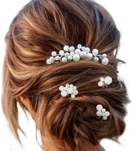 Evlry Braut Hochzeit Haarkamm Silber Perlen Kopfschmuck Perlen Hochzeit Haarschmuck für Damen und Mädchen