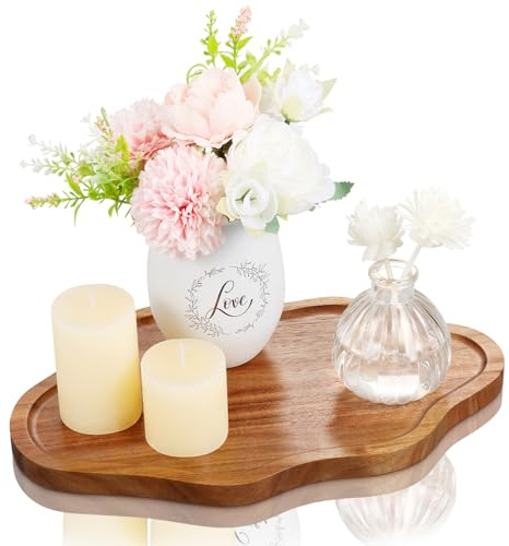 BIEOFFEI Small Decorative Tray Wood Decorative Serving Tray for Candles Perfume, Cloud Wooden Jewelry Tray Trinket Dish, Wooden Trays for Coffee Table Home Decor