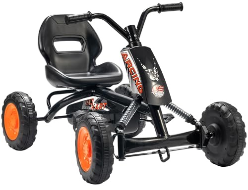 AIYAPLAY Pedalkart för barn, gokart för barn med halkfria hjul, framåt och bakåt, stålram, pedalbil för pojkar flickor 2–5 år, svart
