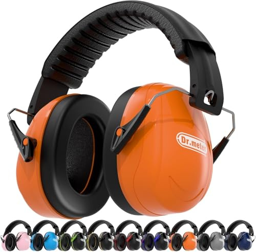 Dr.meter Ear Defenders Adults, SNR 31dB Noise Reduction Earmuffs with with Adjustable Headband Double Layers Hearing Protection for Gardening Yard Work Orange