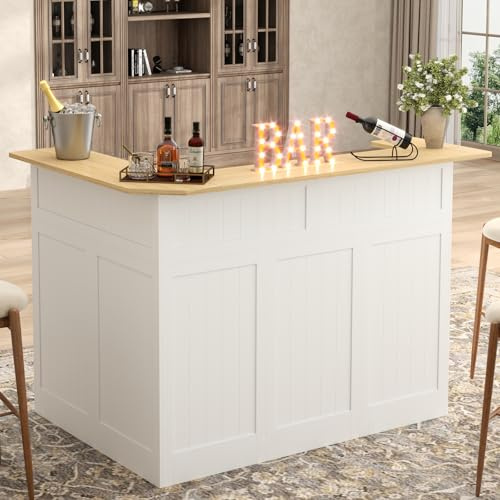 Gyfimoie Bar Cabinet, L-Shaped Home Bar Table with Drawers and Doors, Corner Bar Unit with Stemware Racks, Liquor Wine Bar Cabinet with Storage Shelves for Home Pub