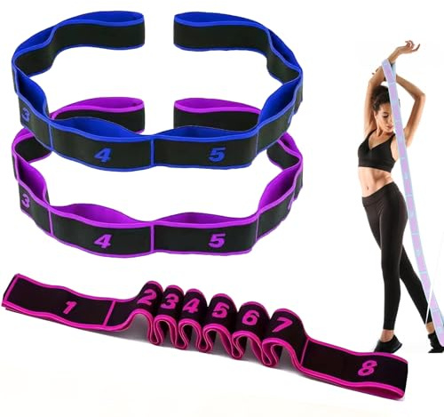 Elastic Yoga Stretching Strap with Loops, 3Pcs Yoga Strap Numbered Resistance Band 8 Segment Pilates Stretching Band for Physical Dance Stretch Pilates Resistance Bands (Pink + Blue + Purple)