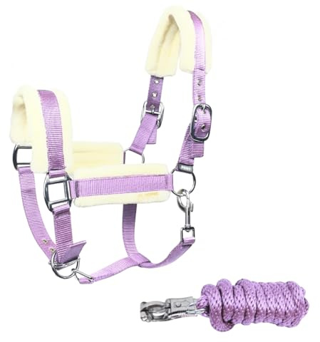 JA Horse JA4007 Premium verstellbar Halfter Set Panikhaken, Lavender, Cob | Panikhaken, 3-Fach Verstellung, Führstrick, Weich gepolstertes Stallhalfter, verstellbarem