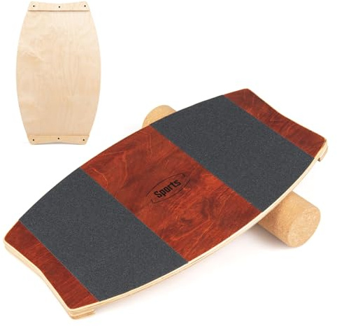 COSTWAY Balance Board aus Birkenholz, 15 mm dickes Wackelbrett + 10 cm Korkrolle, Balance Trainer für Kinder & Erwachsene, Surfboard indoor, Gleichgewichtstrainer für Zuhause, Outdoor