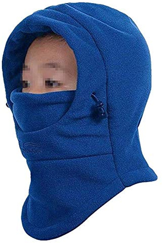 VJOLI Unisex Kinder Winter Mütze Jungen Mädchen Kapuzenschal, 5 in 1 Hut mit Warmen Schal Ski-Outdoor Sport Winter Schlupfmütze Cap 4-15 Jahren (Dunkelblau)