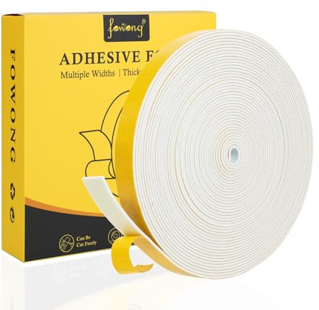 fowong Dichtungsband Selbstklebend – 12x1.5mm, 10m – Stark haftend, rückstandsfrei | Universelles Schaumstoffband – für Tür- & Fensterdichtung, Altbau & Neubau – Zugluftstopper, stoßfest, Energiesparen