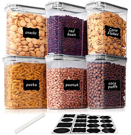 Vtopmart 2.5L Vorratsdosen Set,Müsli Schüttdose & Frischhaltedosen, BPA frei Kunststoff Vorratsdosen luftdicht, Satz mit 6+24 Etiketten für Getreide, Mehl, Zucker usw (Schwarz)