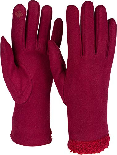 styleBREAKER Damen Touchscreen Handschuhe Teddyfell | Wärmendes Fleece-Innenfutter, leitfähige Fasern am Zeigefinger, weicher Plüsch-Saum, elastische Einheitsgröße (16-21 cm).