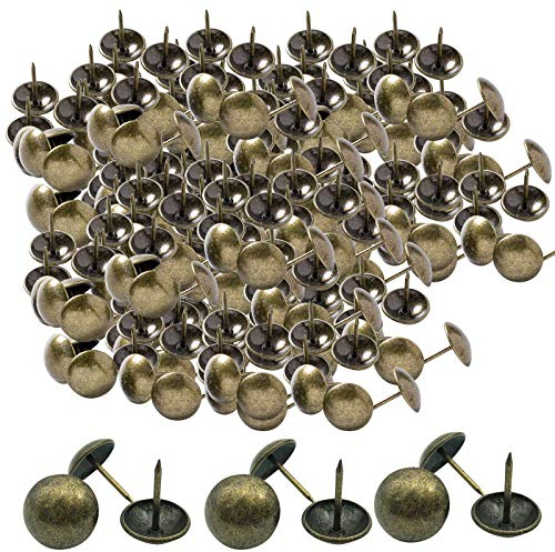 100PCS Upholstery Tacks - Bronze & Brass Decorative Furniture Nails - Round Head Tacks - For Wood, Sofa, Chair, Bed