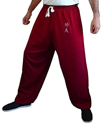 Kung Fu Pants Tai Chi and Wing Chun Bottoms Style for Women and Men Sport Trousers Light and Smooth (Burgundy KF, Size S)