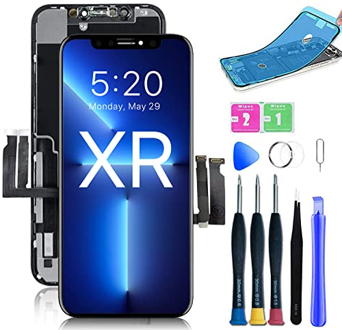 QTlier Écran iPhone XR 6.1, LCD Écran Tactile Digitizer Assembly avec Kit De Réparation Complet + Protecteur D'écran + Adhésif Étanche