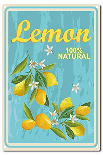 CREATCABIN Zitrone Blechschild Frisches Obst Vintage Metall Blechschild Retro Eisen Poster Malerei Für Home Bar Cafe Küche Restaurant Wanddekoration, 8 x 12 Zoll
