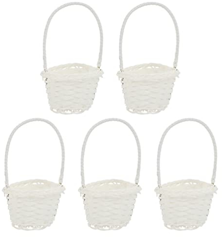 Cabilock 5 Stücke Geflochtener Blumenkorb Hochzeitskorb mit Henkel Obstkorb Rattankorb Blumenmädchen Körbchen Streukorb Wicker Basket Aufbewahrungskorb für Hochzeit Tischdeko Landhaus Deko