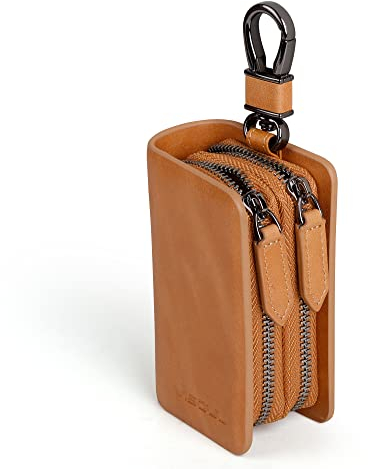 VISOUL Custodia in Vera Pelle per Chiavi Auto, Stile Vintage Sacchetto Chiave con Doppia Cerniera Auto Chiave Portafoglio Portatile Portachiavi per Auto Donna Uomo