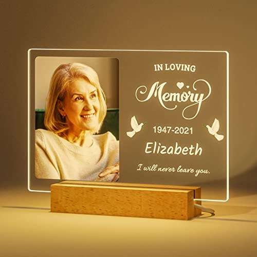 Bemaystar Personalized Memorial Gifts Customized Memorial Plaque Night Light Bereavement Gifts Picture Frame Table Decorations for Loss of Loved One