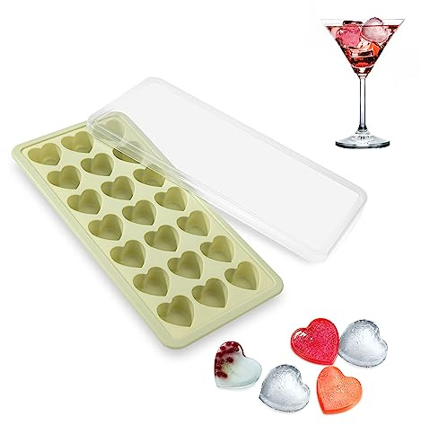 Vassoio per Cubetti di Ghiaccio a Forma di Cuore 21 Fori Stampo per Cubetti di Ghiaccio in Silicone con Coperchio per Realizzare Mini Cubetti di Ghiaccio, Cioccolato, Caramelle (Verde)