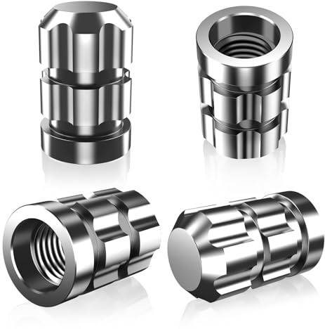 QUARKACE Aluminium Tyre Valve Caps 4 Pack for Car/Truck/Motocycle/Bike - Corrosion Resistant, Air Leakproof Car Valve Stem Dust Caps with Rubber Seal - Bright Non-Fade Colour (Silver)