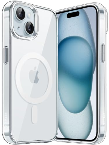 JETech Magnetische Hülle für iPhone 15 Plus, Durchsichtig | Kompatibel mit MagSafe, Stoßfeste Handyhülle, Kratzfest, Transparente Rückseite