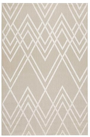 Wecon Home Rave gewebter Outdoor-Teppich, 120 x 170 cm, beige | Teppich Indoor & Outdoor wetterfest und farbecht mit geometrischem Muster für Balkon, Terrasse, Garten, Küche, Flur