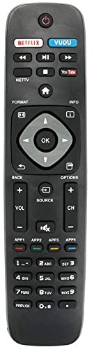 Télécommande universelle 2 en 1 de rechange pour TV Philips Smart TV & DVD NH500UP Télécommande de rechange Philips LCD LED HDTV avec boutons Netflix, Vudu et YouTube