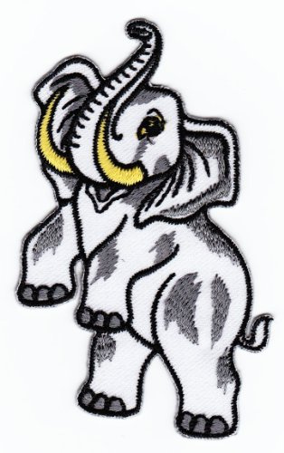 Elefant Weiß Aufnäher zum aufbügeln oder aufnähen Bügelbild Aufbügler für Kleidung gestickter Bügelpatch Applikation Patch Größe 5,5 x 9,0 cm