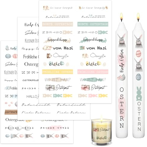 Kerzentattoos Ostern,6 PCS A5 KerzenTattoo Ostern, Kerzen Folie Ostern,Wasserschiebefolie Kerzen für Kerze Tasse DIY Geschenk, Kerzen Dekorieren, Kerzensprüche