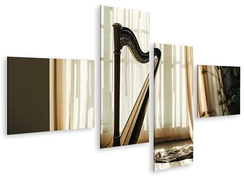 islandburner Prime Bild auf Leinwand Detailreiche Nahaufnahme Einer modernen Harfe in dunklem, minimalistischem Interieur Musikzimmer Musikschule/Harfenunterricht Bilder Wandbilder Poster