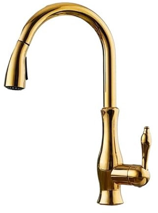 Kitchen Sink Mixer Tap Copper Retro Pull-Out Faucet Sink Retractable Kitchen Hot and Cold Water Faucet Gold Vase Pull-Out