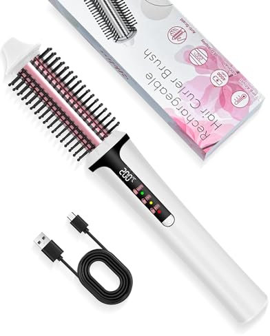 Thermal Brush Cordless,22 mm USB Rechargeable Hot Brush Hot Comb,3 in 1 Round Hair Brush-Hair Volumizer Curl Brush,Travel Hair Straightener Brush,Hot Brushes for Hair Styling,3 Temp Levels (White)
