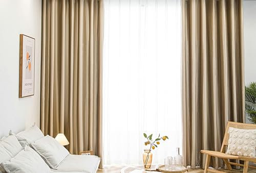 Bishilin Gardinen Blickdicht mit Ösen, Verdunklungsvorhänge Beige 2er Set Vintage Einfarbig 132x160CM Samt Vorhänge Wohnzimmer Jugendzimmer Kinderzimmer
