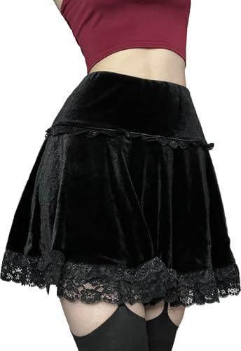 Women's Gothic Short Punk Vintage Velvet Skirt Summer Y2K Women's Ruffle Mini Skirt