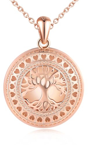 MICMIF Medaljong 925 silver livets träd halsband dam personligt foto rund medaljong ihålig träd hänge bildörr kedja 45+5 cm för familj mamma dam dotter, 925/1000 silver, Ingen ädelsten