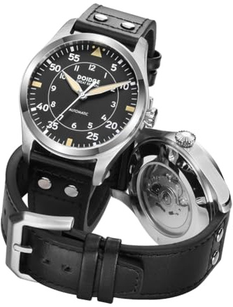 Boyarca Big Pilot Watch Japan NH35 Automatic Movement Aviator Mechanical Men's Wristwatch Sapphire Glass Stainless Steel Case Genuine Leather Strap Luminous Waterproof Watches, Brown B