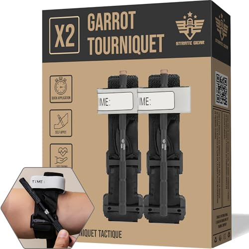 Professionell 2-pack Taktisk Tourniquet STRATE GEAR Aluminium - Avsnörande Förband Enhandstourniquet CAT Militär Standard, Första Hjälpen Survival Kit EDC Outdoor