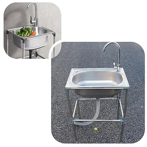 asdchZen Fregadero de Acero Inoxidable para Cocina, Fregadero Independiente para Catering, lavadero, fregaderos de Servicio con Grifo y desagüe, Fregadero Comercial pequeño para r,Cold-37X31cm