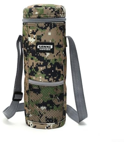Outdoor Insulated Water Bottle Cooler Bag, Oxford Cloth Cylinder Shoulder Strap Thermal Container Carrier for Camping Picnic Beach Travel with Aluminum Foil Lining(1.5L grey)