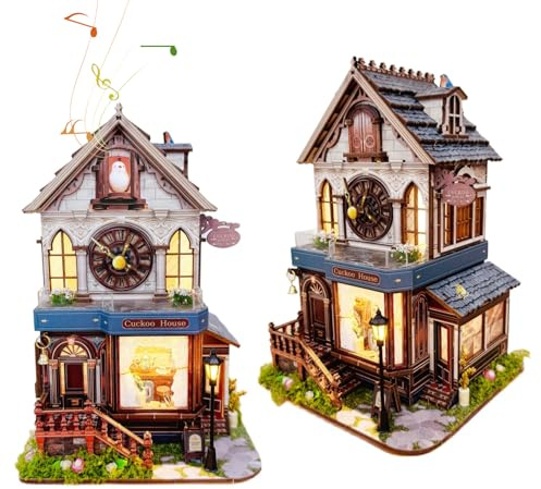 Kit orologio a cucù fai da te in stile retrò | Modello di orologio silenzioso a tema caffetteria | Divertente pezzo d'arte di montaggio | Puzzle 3D creativo per adulti