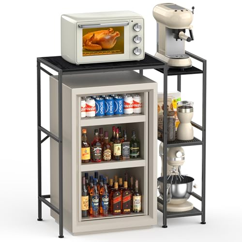 HAITRAL Mini Fridge Stand with Storage,Small Refrigerator Cabinet with Adjustable Shelves,Microwave Stand,Coffee Bar,Wine Rack,Bakers Rack Storage Organizer for Dorm Kitchen Apartment Office,Black