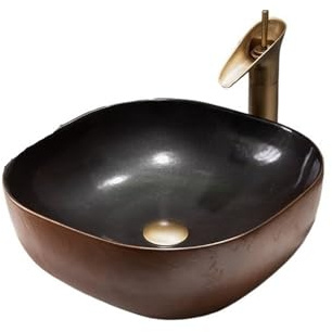 Lavandino Bagno Lavandino da bagno in ceramica spessa, quadrato retrò, da appoggio, adatto for piccoli bagni Lavabo da Appoggio